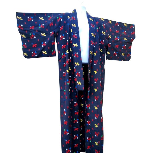 Vintage Black Kimono Abstract Floral Wool Blend Hand Stitched NWOT Dead Stock - Picture 2 of 9